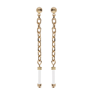 Boucles d’oreille en plaqué or chaînette pendante tube blanc et fermoir poussette
