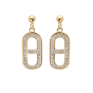 Boucles d'oreille en plaqué or maillon marin suspendu avec oxydes blancs sertis et fermoir poussette