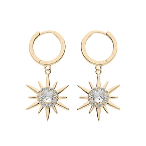 Créoles en plaqué or anneau avec pampille soleil avec oxydes blancs sertis