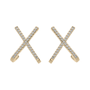 Boucles d'oreille en plaqué or forme X pavées oxydes blancs sertis et fermoir poussette
