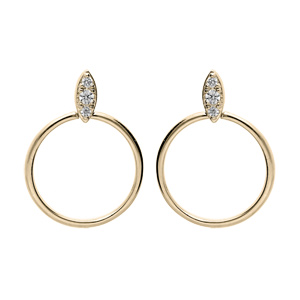 Boucles d’oreille en plaqué or cercle suspendu sur navette d’oxydes blancs sertis et fermoir poussette