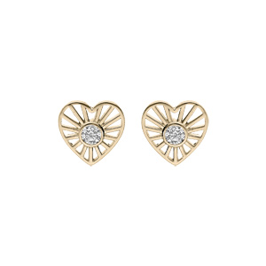 Boucles d'oreille en plaqué or coeur avec soleil oxyde blanc serti et fermoir pousette