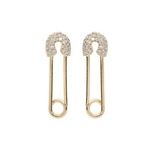 Boucles d’oreille en plaqué or épingle à nourrice oxydes blancs sertis et fermoir poussette