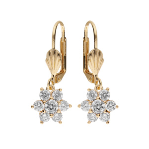 Boucles d’oreille en plaqué or marguerite oxydes blancs sertis fermoir dormeuse