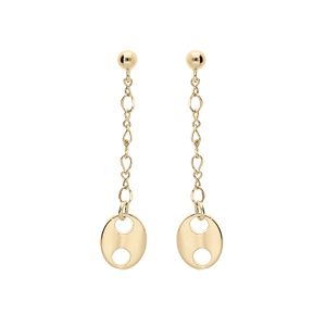 Boucles d'oreille en plaqué or chaînette suspendu avec grain de café et fermoir poussette