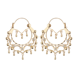 Créoles éthniques en plaqué or avec cristals blancs diamètre 45mm