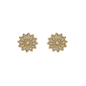 Boucles d’oreille en plaqué or fleur avec oxydes blancs sertis pétales perlées et fermoir poussette