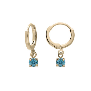 Créoles en plaqué or articulée avec pampille oxyde bleu ciel serti