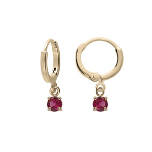 Créoles en plaqué or articulée avec pampille oxyde rose serti