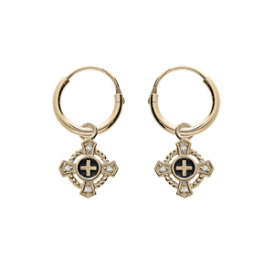 Créoles en plaqué or articulée avec pampille croix oxydes blancs sertis