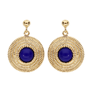 Boucles d’oreille en plaqué or rond ethique avec pierre bleu foncée et fermoir poussette