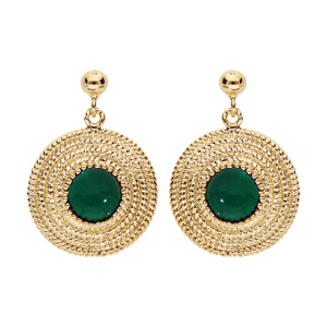 Boucles d’oreille en plaqué or rond ethnique avec pierre verte