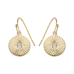 Boucles d’oreille en plaqué or ethnique ronde striée avec oxyde blanc serti et fermoir crochet