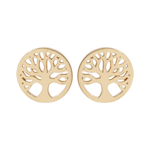 Boucles d'oreille en plaqué or pastille arbre de vie