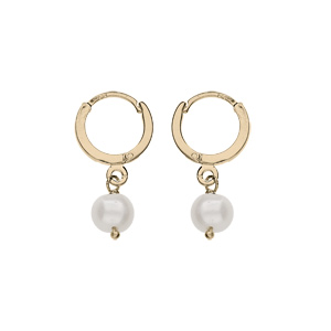 Créoles en plaqué or articulée avec pampille Perle de culture d'eau douce