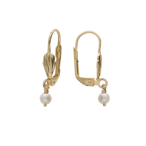 Boucles d'oreille en plaqué or avec Perle de culture d'eau douce 4mm et fermoir dormeuse