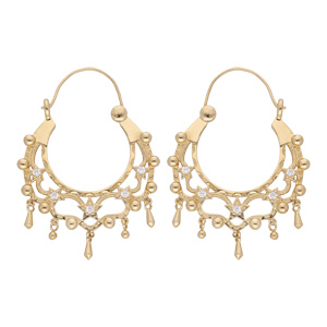 Créoles en plaqué or ethnique étoiles et oxydes blancs sertis 30mm