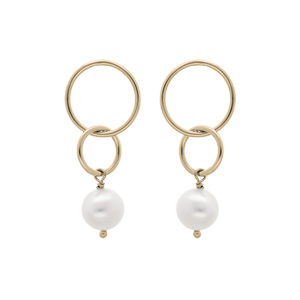 Boucles d’oreille en plaqué or 2 anneaux et Perle de culture d’eau douce blanche et fermoir pousette