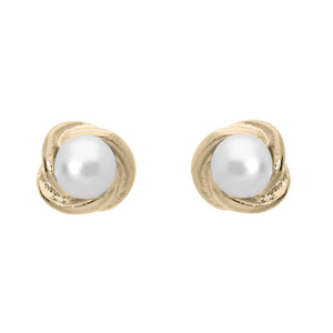 Boucles d’oreille en plaqué or torsadée avec Perle de culture d’eau douce blanche et fermoir pousette