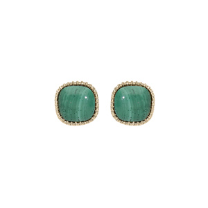 Boucles d’oreille en plaqué or carré avec pierre Malachite véritable fermoir poussette