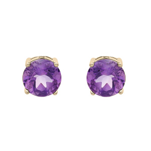 Boucles d’oreille en plaqué or pierre véritable Améthyste 4mm fermoir poussette
