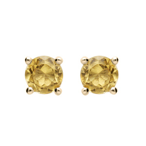 Boucles d’oreille en plaqué or pierre véritable Citrine 4mm fermoir poussette