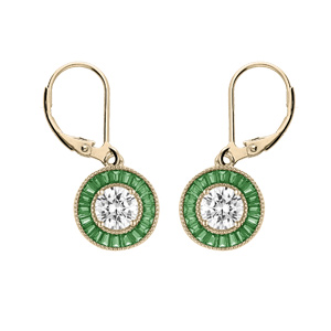 Boucles d'oreille en plaqué or ronde avec oxyde blanc et contour oxydes rectangulaires verts fermoir