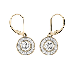 Boucles d'oreille en plaqué or ronde avec oxyde blanc et contour oxydes rectangulaires blancs fermoi