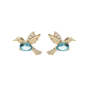 Boucles d'oreille en plaqué or oiseau oxyde bleu et fermoir dormeuse