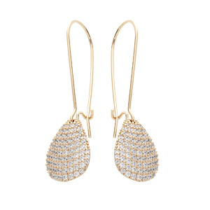 Boucles d’oreille en plaqué or goutte pavée d’oxydes blancs sertis et fermoir crochet