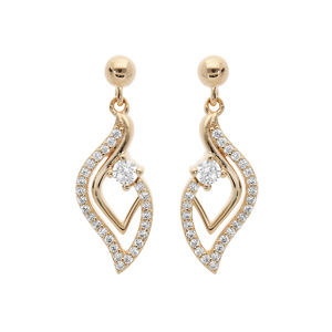 Boucles d’oreille en plaqué or goutte suspendue avec oxydes blancs sertis et fermoir poussette