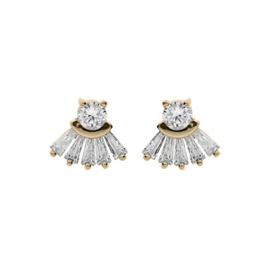 Boucles d’oreille en plaqué or éventail d’oxydes blancs et fermoir poussett