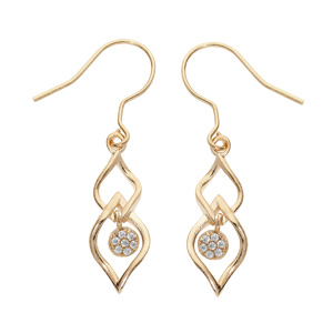 Boucles d’oreille en plaqué or pendantes avec pastille oxydes blancs sertis et fermoir crochet