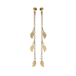 Boucles d’oreille en plaqué or chaînette suspendue avec feuilles et fermoir poussette