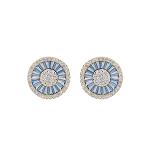 Boucles d'oreille en plaqué or ronde avec oxydes rectangulaires bleus et oxydes blancs sertis fermoi