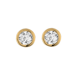Boucles d'oreille en plaqué or ronde serti clos oxyde blanc 6mm et fermoir poussette