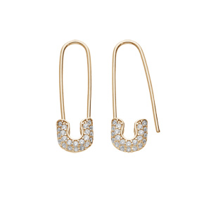 Boucles d'oreille en plaqué or épingle à nourrice avec oxydes blancs sertis et fermoir poussette