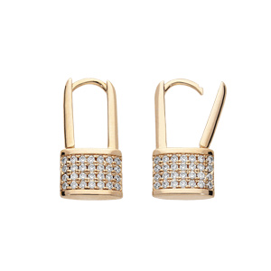 Boucles d’oreille en plaqué or cadenas avec oxydes blancs sertis