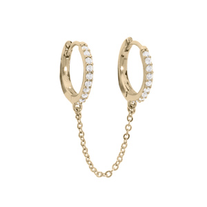 Boucles d’oreille « Ear Cuff » en plaqué or menottes articulées avec chaînette et oxydes blancs sertis (pour 2 trous) unitaire