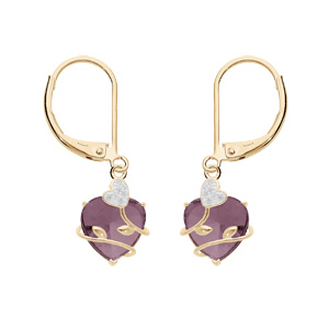 Boucles d’oreille en plaqué or coeur oxyde violet motif volute et fermoir dormeuse