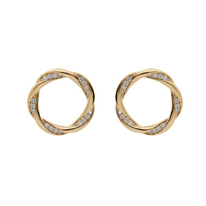 Boucles d’oreille en plaqué or cercle torsade avec oxydes blancs sertis et fermoir poussette