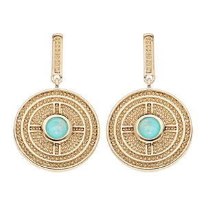 Boucles d'oreille pendantes en plaqué or rond suspendu forme géométrique avec Amazonite véritable et