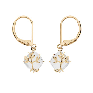 Boucles d’oreille en plaqué or oxyde blanc motif arbre de vie et fermoir dormeuse