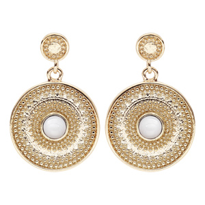 Boucles d'oreille pendantes en plaqué or rond suspendu forme géométrique avec Nacre véritable et fer