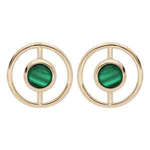 Boucles d’oreille en plaqué or rond évidé avec pierre Malachite véritable