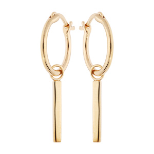 Créoles en plaqué or anneau 14mm avec pampille barre lisse
