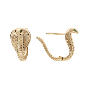 Boucles d’oreille en plaqué or serpent cobra dressé fermoir tige