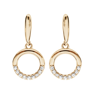 Boucles d’oreille pendantes en plaqué or avec cercle et oxydes blancs sertis suspendus et fermoir poussette