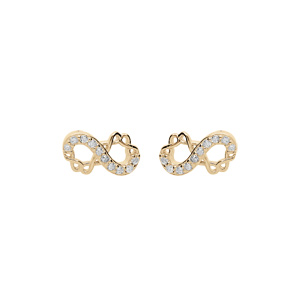 Boucles d’oreille en plaqué or motif infini 8mm avec oxydes blancs sertis et fermoir poussette