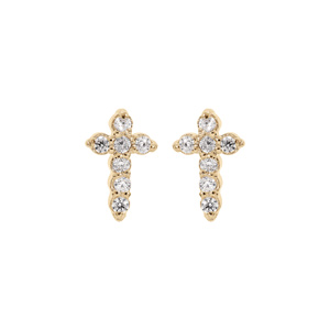 Boucles d'oreille en plaqué or forme croix oxydes blancs sertis dim 6 x 3 mm et fermoir poussette